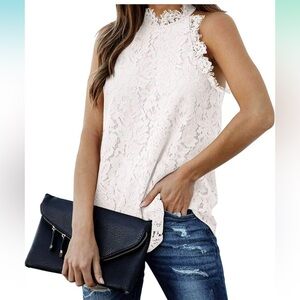 Chic White Lace Sleeveless Blouse